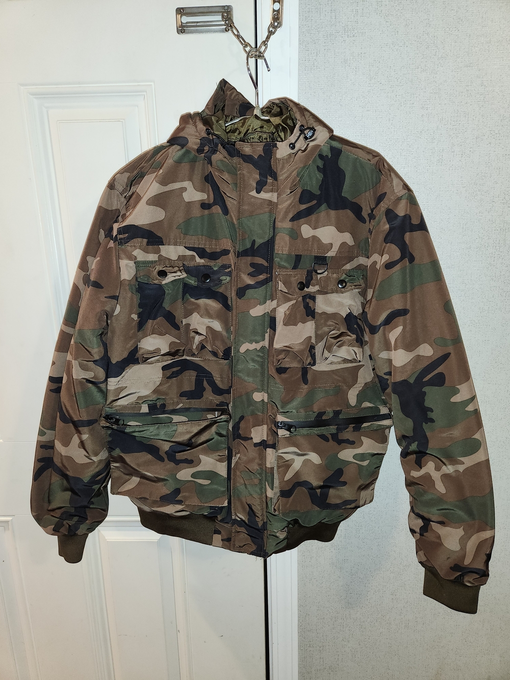 Men's Camo Military-Style Bomber Jacket - Green/Brown